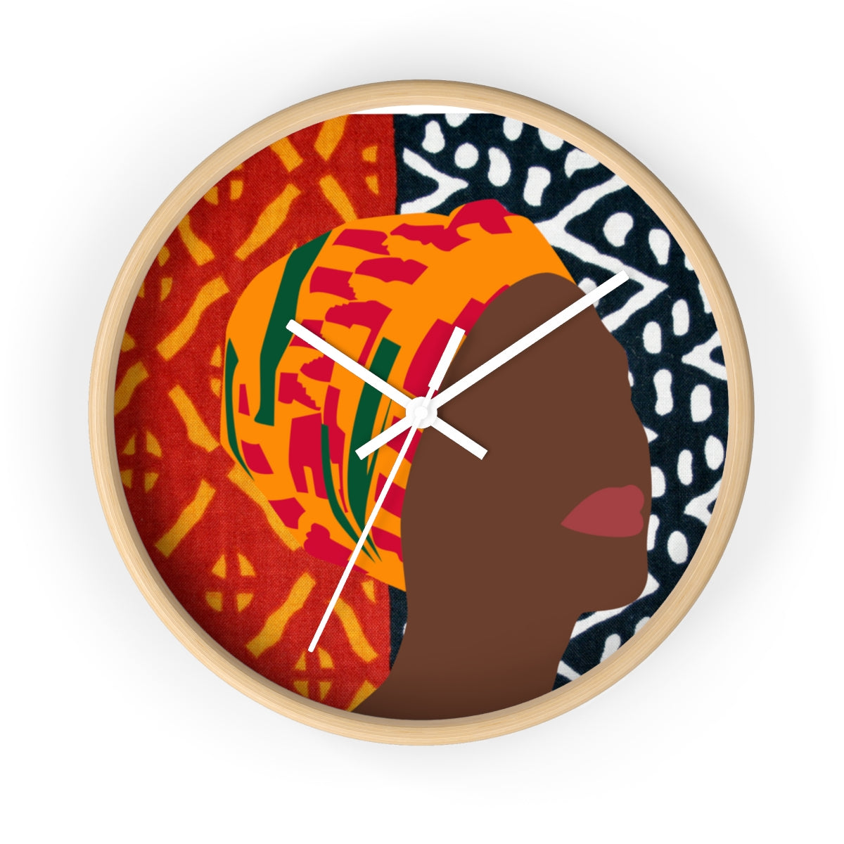 African Woman in Kente Turban Wall Clock