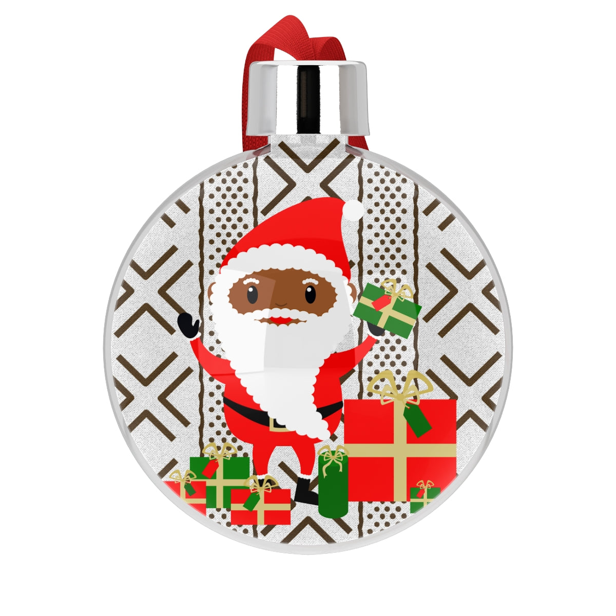 Black Santa With Presents Round Christmas Ornament