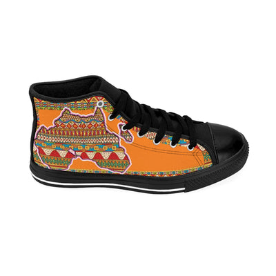 African Print Map Of Africa Orange High Top Sneakers for Men