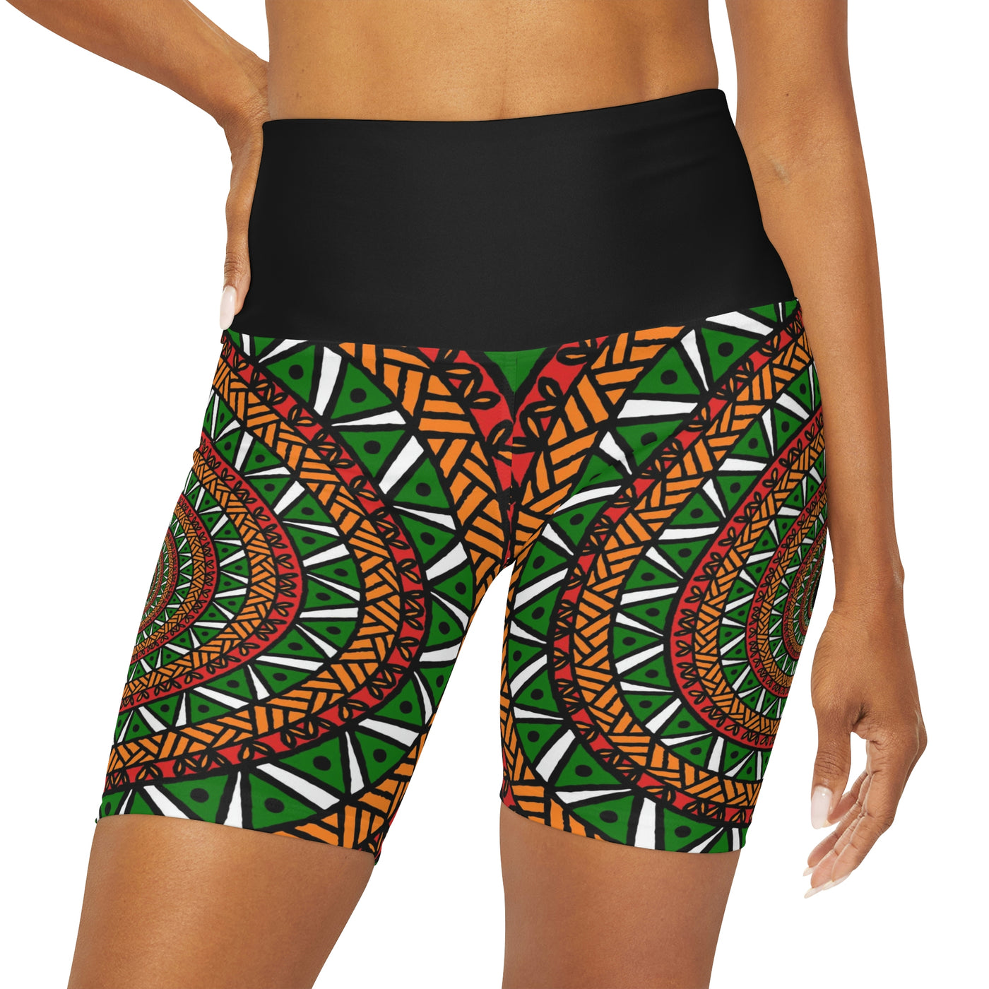 Green Mandala African Print Yoga Shorts