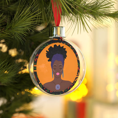 Black Girl Round Christmas Ornament