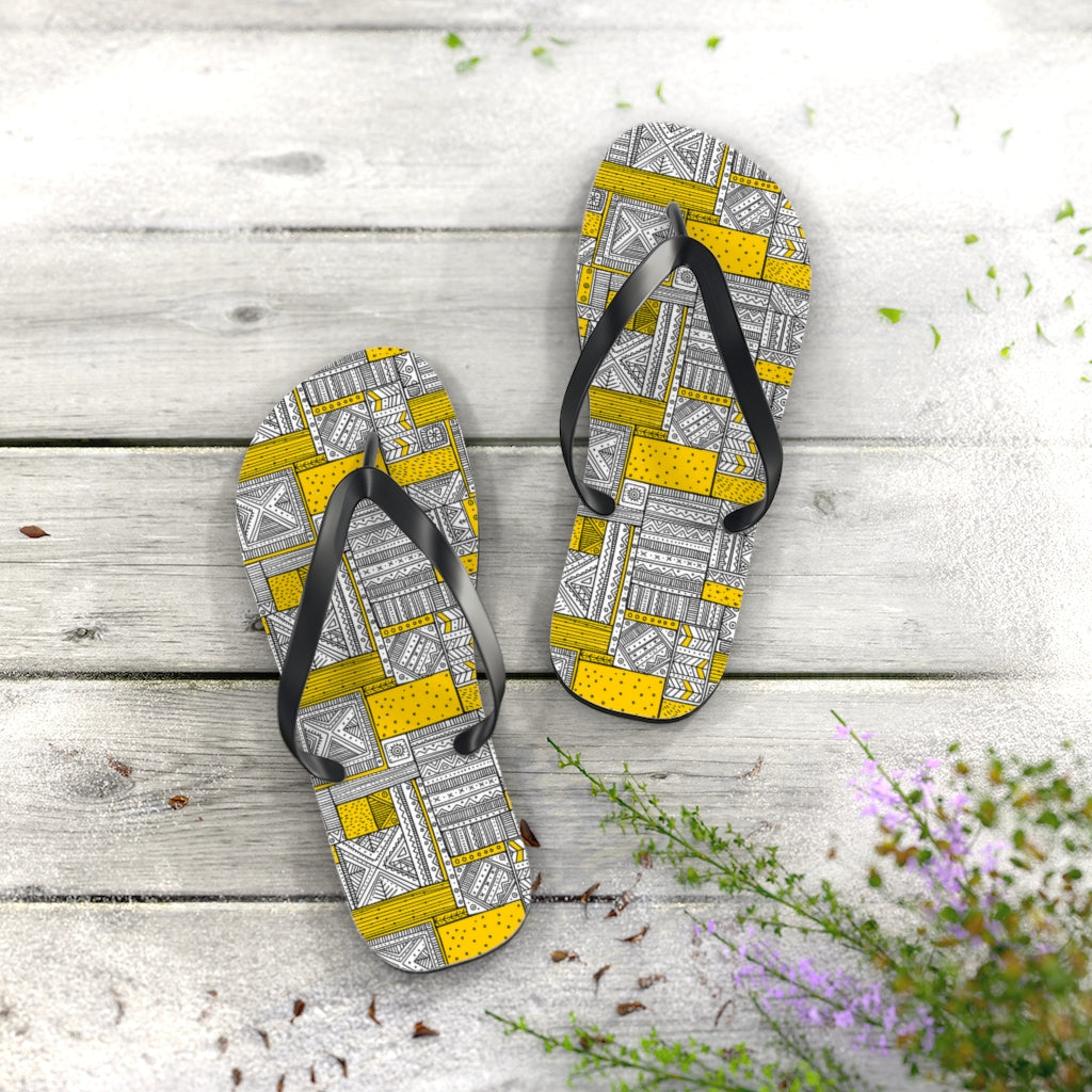 Ankara Print Yellow Flip Flops