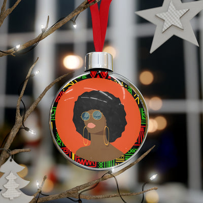 Afro Girl Round Christmas Ornament