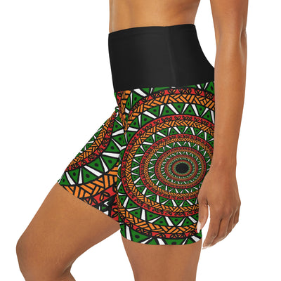 Green Mandala African Print Yoga Shorts