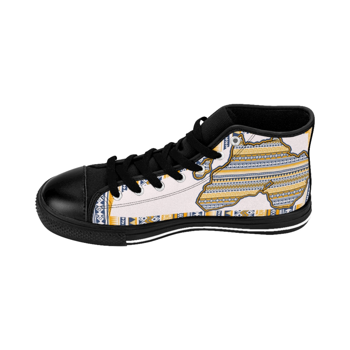 African Print Map Of Africa White and Yellow High Top Sneakers for Men