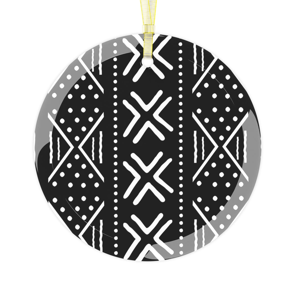 Black Mudcloth Glass Ornament