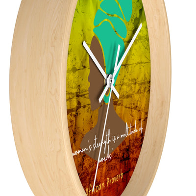 African Woman Green Turban Tie and Dye Wall Clock