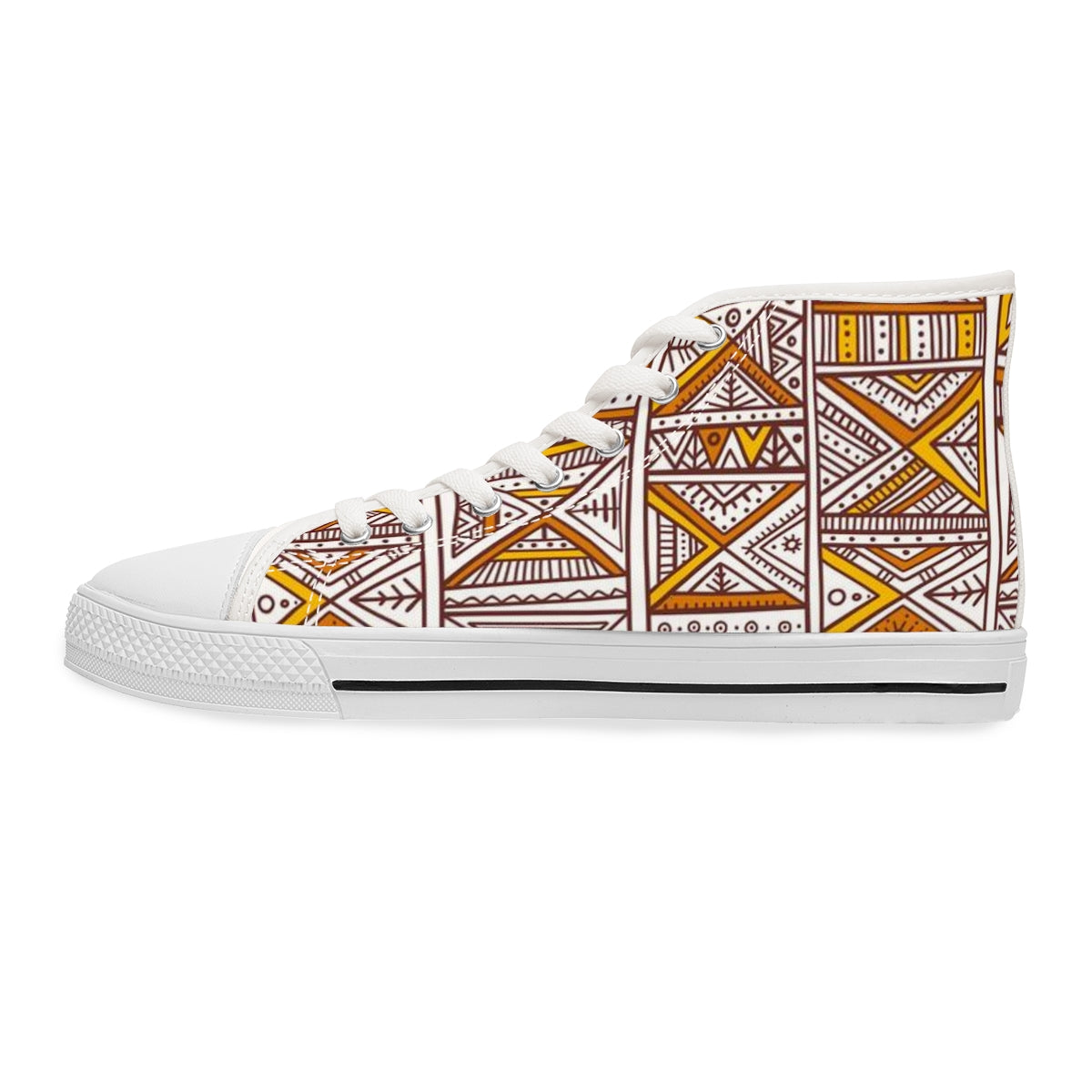 African Print Kente Orange White Yellow High Top Sneakers for Women