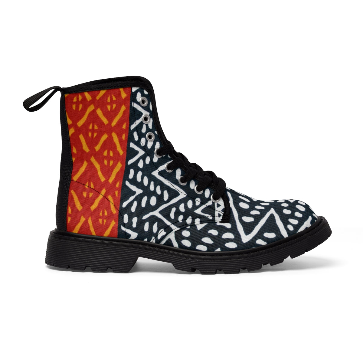 African Print Mudcloth Red White Black Men's Canvas Boots