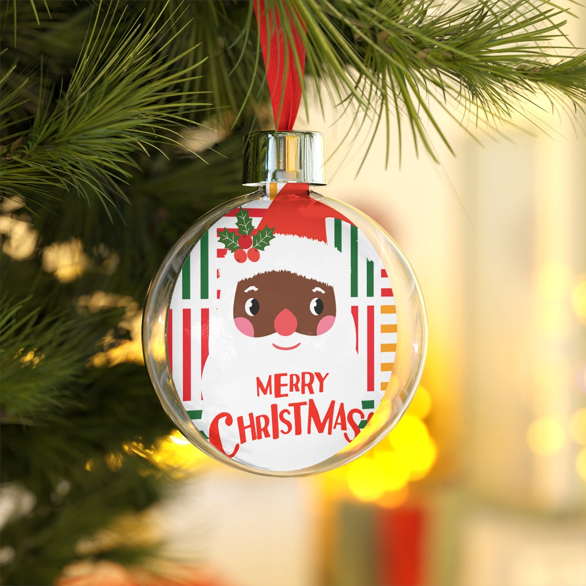 Black Santa Claus Round Christmas Ornament