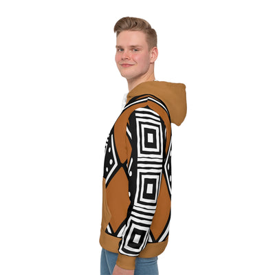 Mens Sweatshirt Hoodie Light Brown Mudcloth Print Design