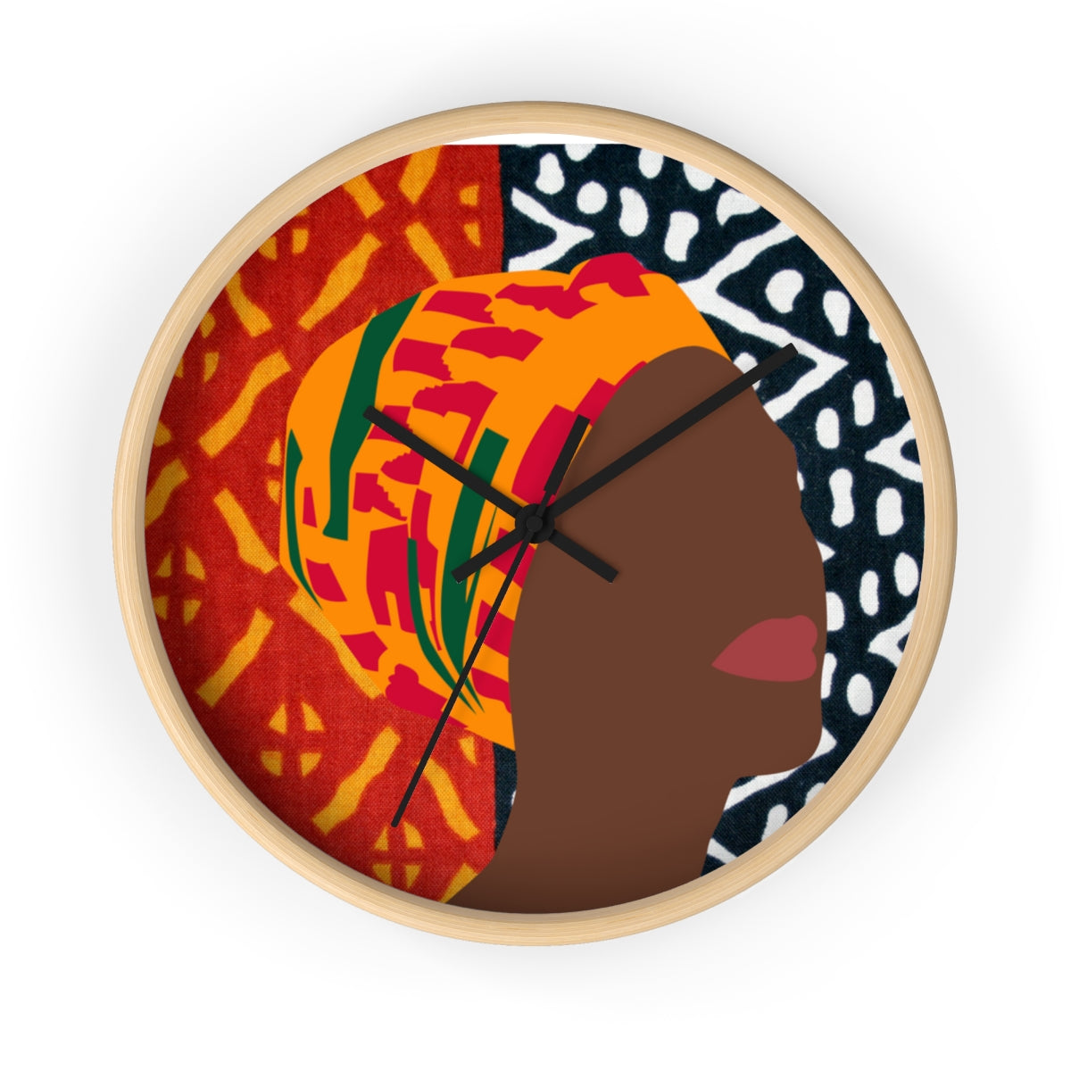 African Woman in Kente Turban Wall Clock