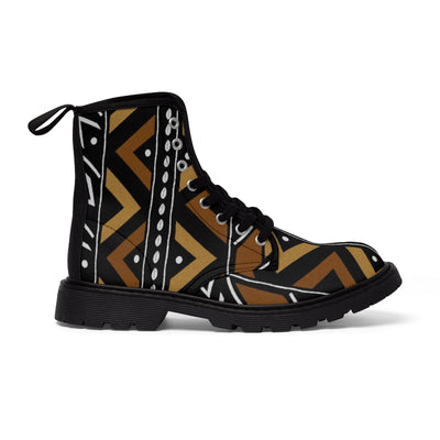African Print Mudcloth Dark Brown Men's Canvas Boots