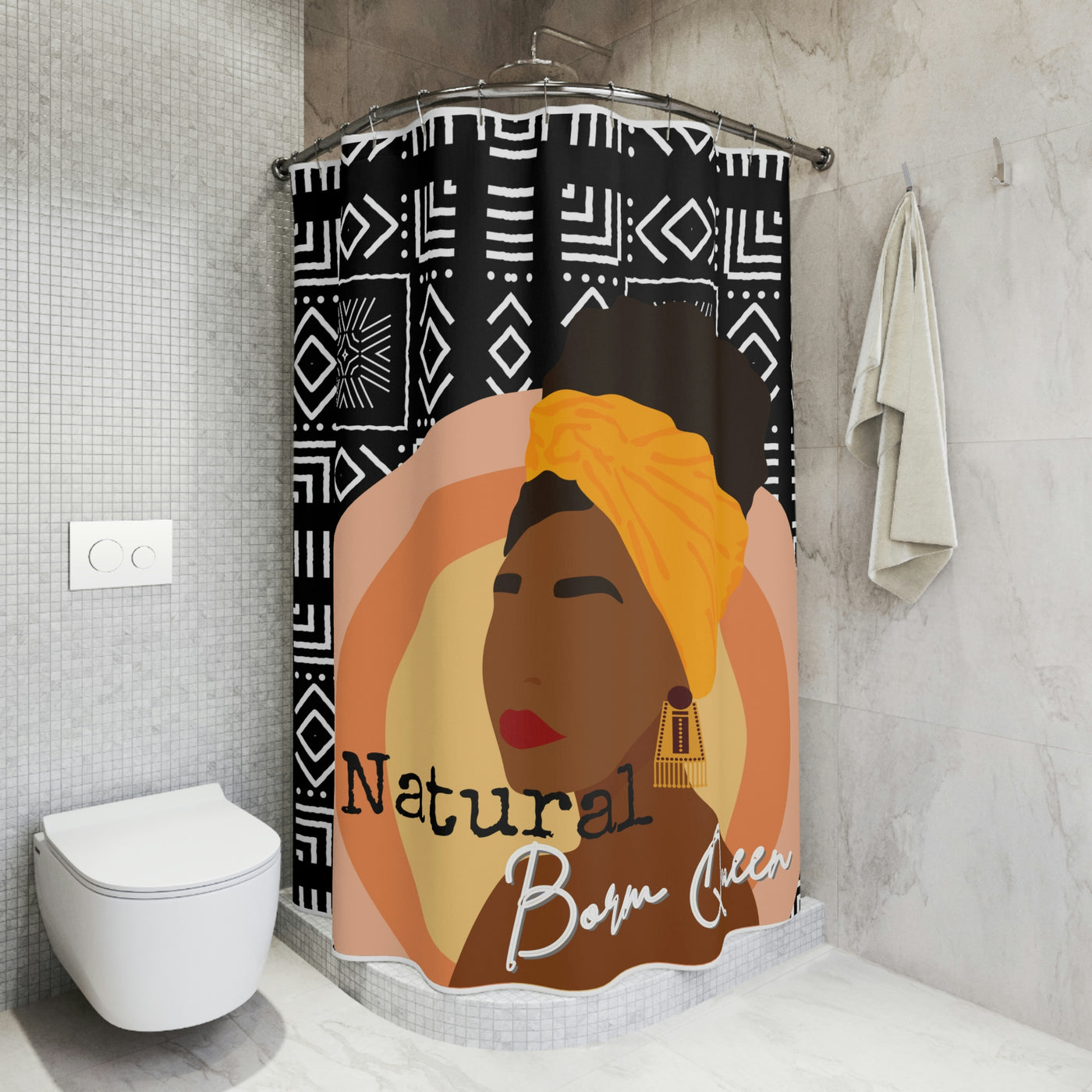 Black Woman Turban Ankara Shower Curtain