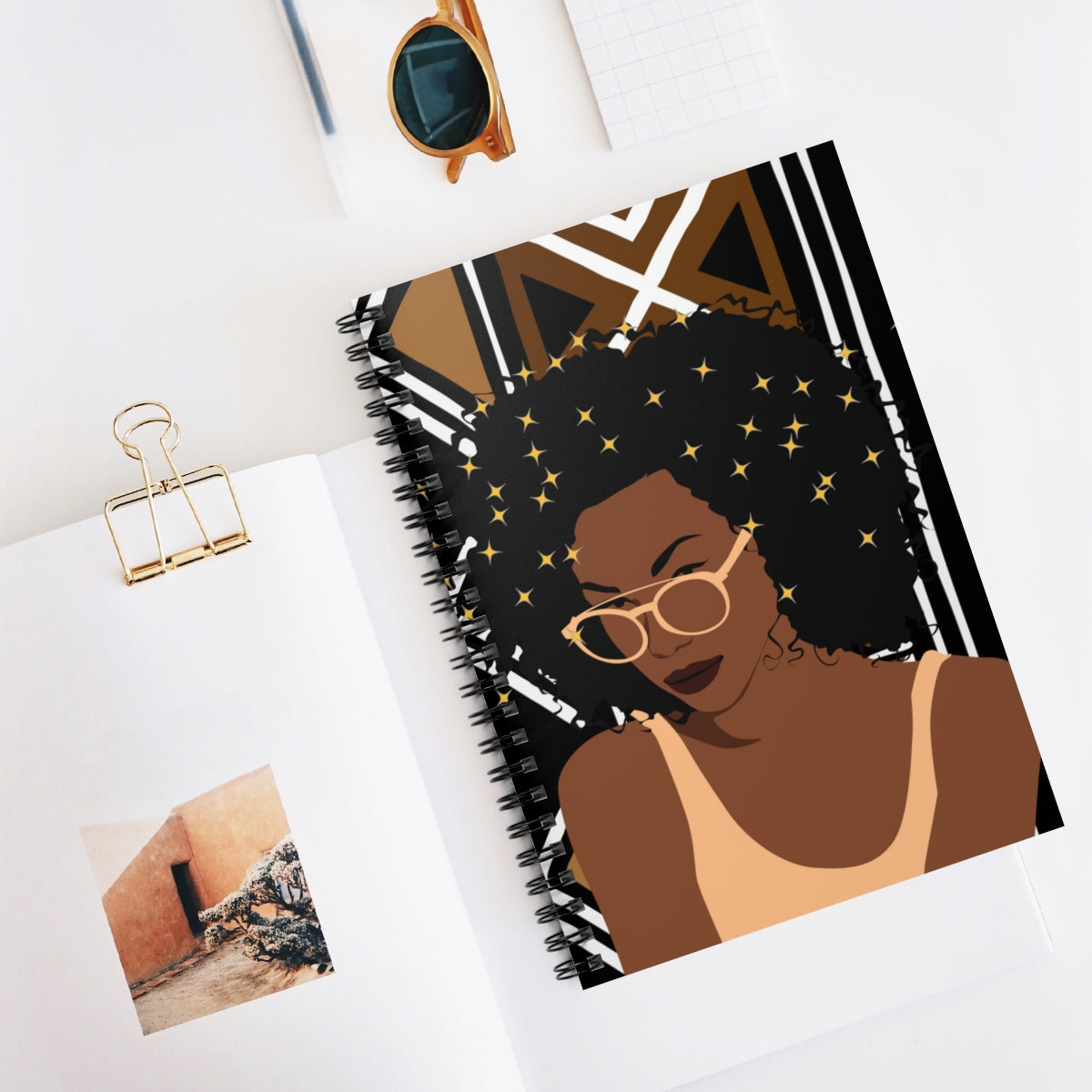 Black woman Diary Sparkly Afro Blogger Spiral Notebook