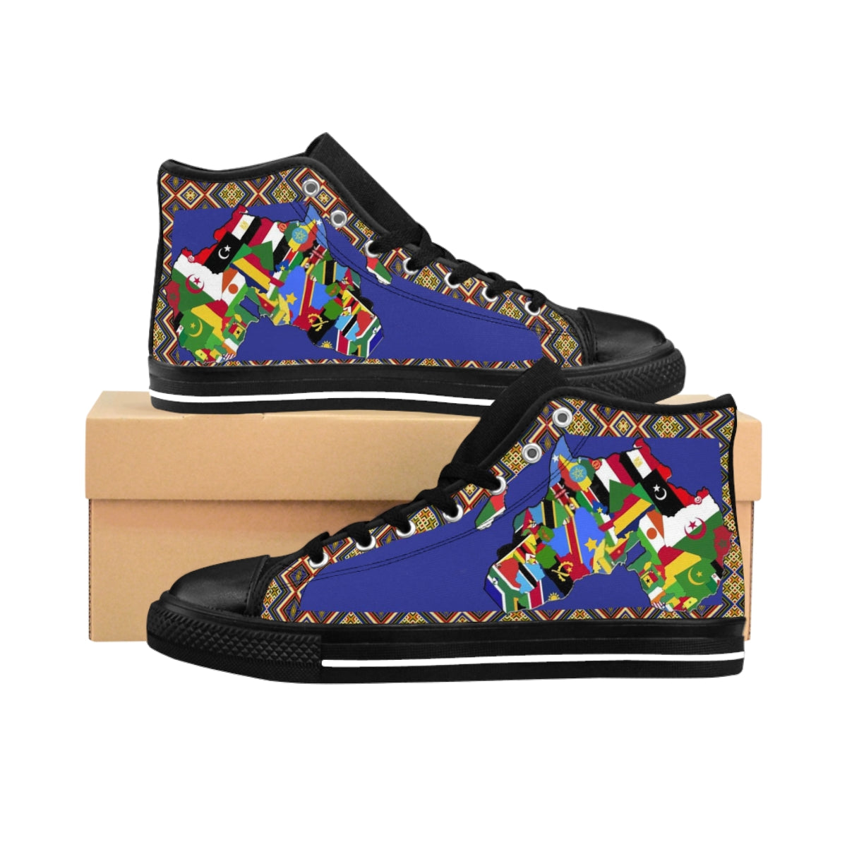 African Print Map Of Africa Purple High Top Sneakers for Women