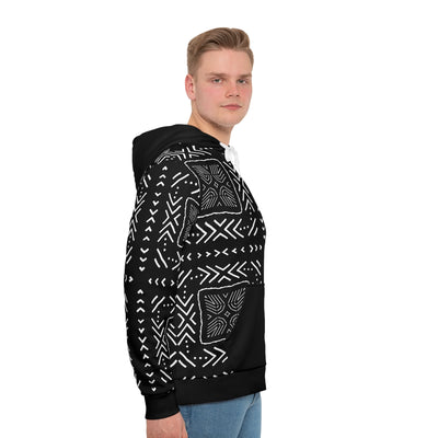 Mens Sweatshirt Hoodie Black and White Mudcloth Print Design