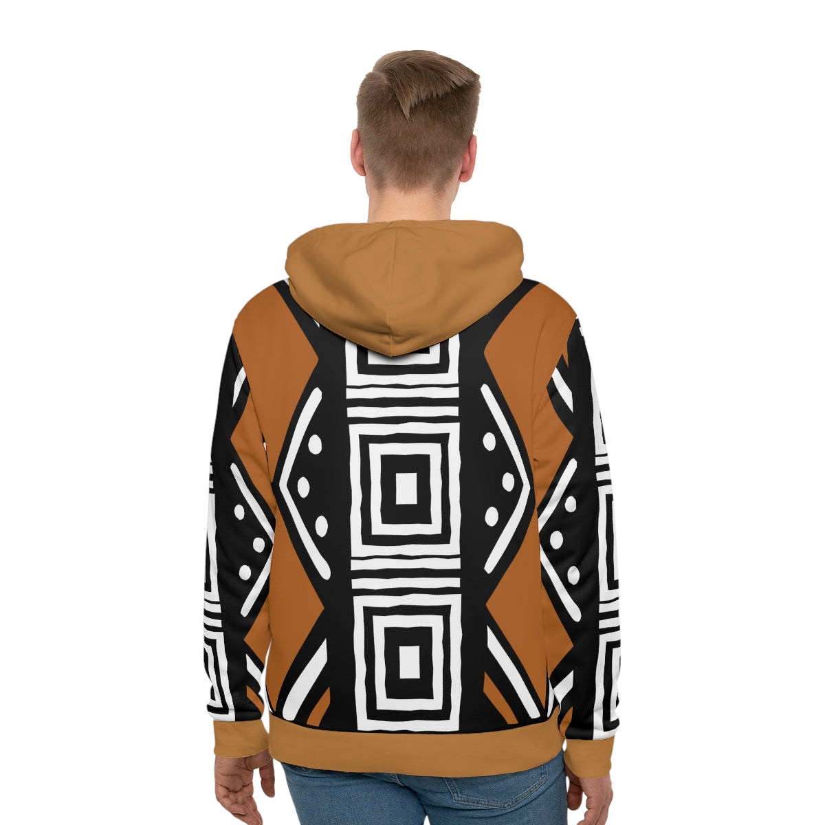 Mens Sweatshirt Hoodie Light Brown Mudcloth Print Design