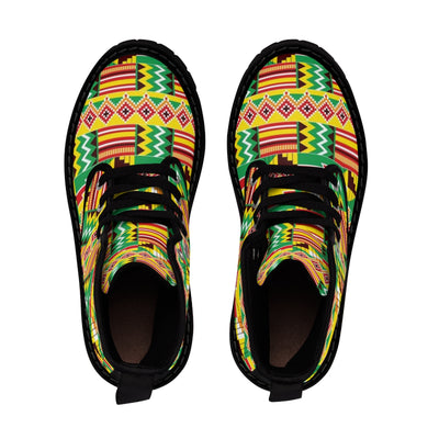 African Print Kente Green Men's Canvas Boots
