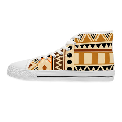 African Print Brown Black Maroon High Top Sneakers for Women