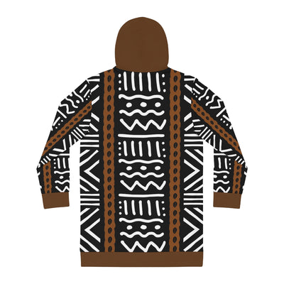 Women's Sweat Shirt Hoodie Dress Brown Bogolan Pattern African Wear