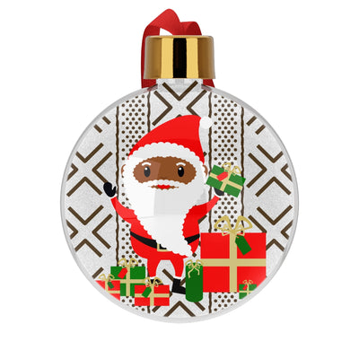 Black Santa With Presents Round Christmas Ornament