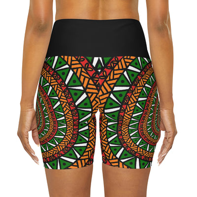 Green Mandala African Print Yoga Shorts