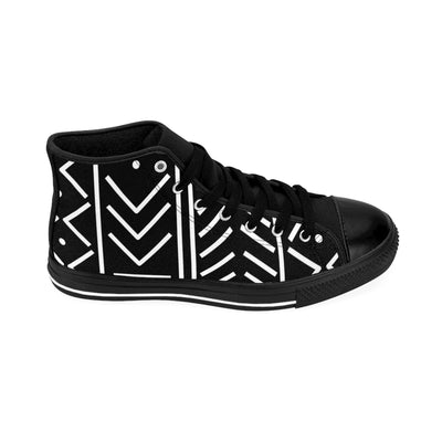 Mudcloth Print Black High Top Sneakers for Women