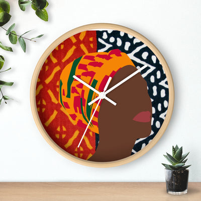 African Woman in Kente Turban Wall Clock