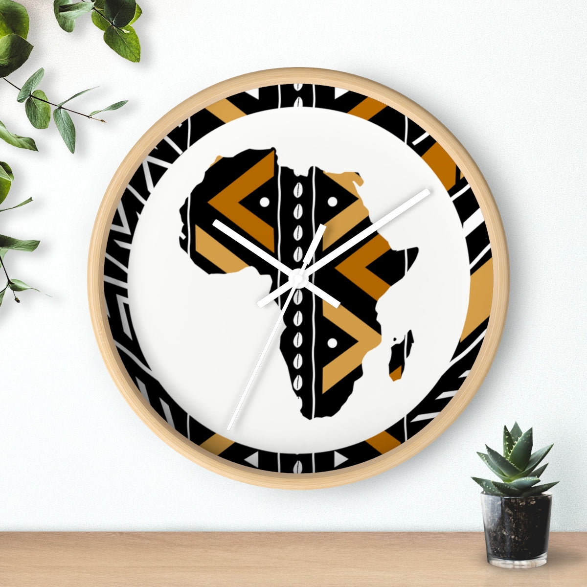 African Map Mudcloth Print Brown Wall Clock