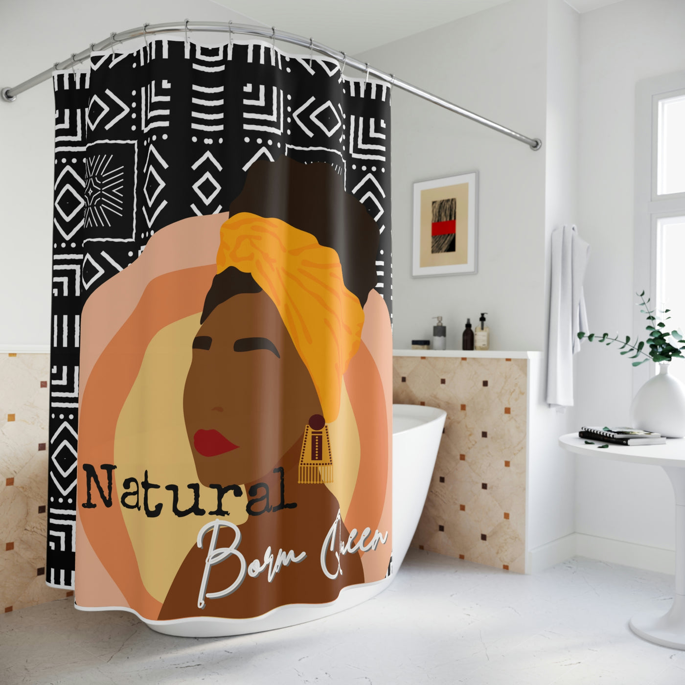Black Woman Turban Ankara Shower Curtain