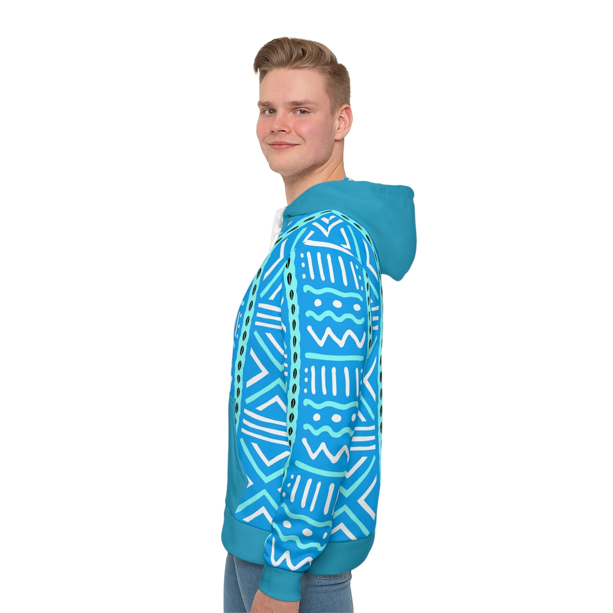 Blue Mens Sweatshirt Hoodie Mudcloth Print Design