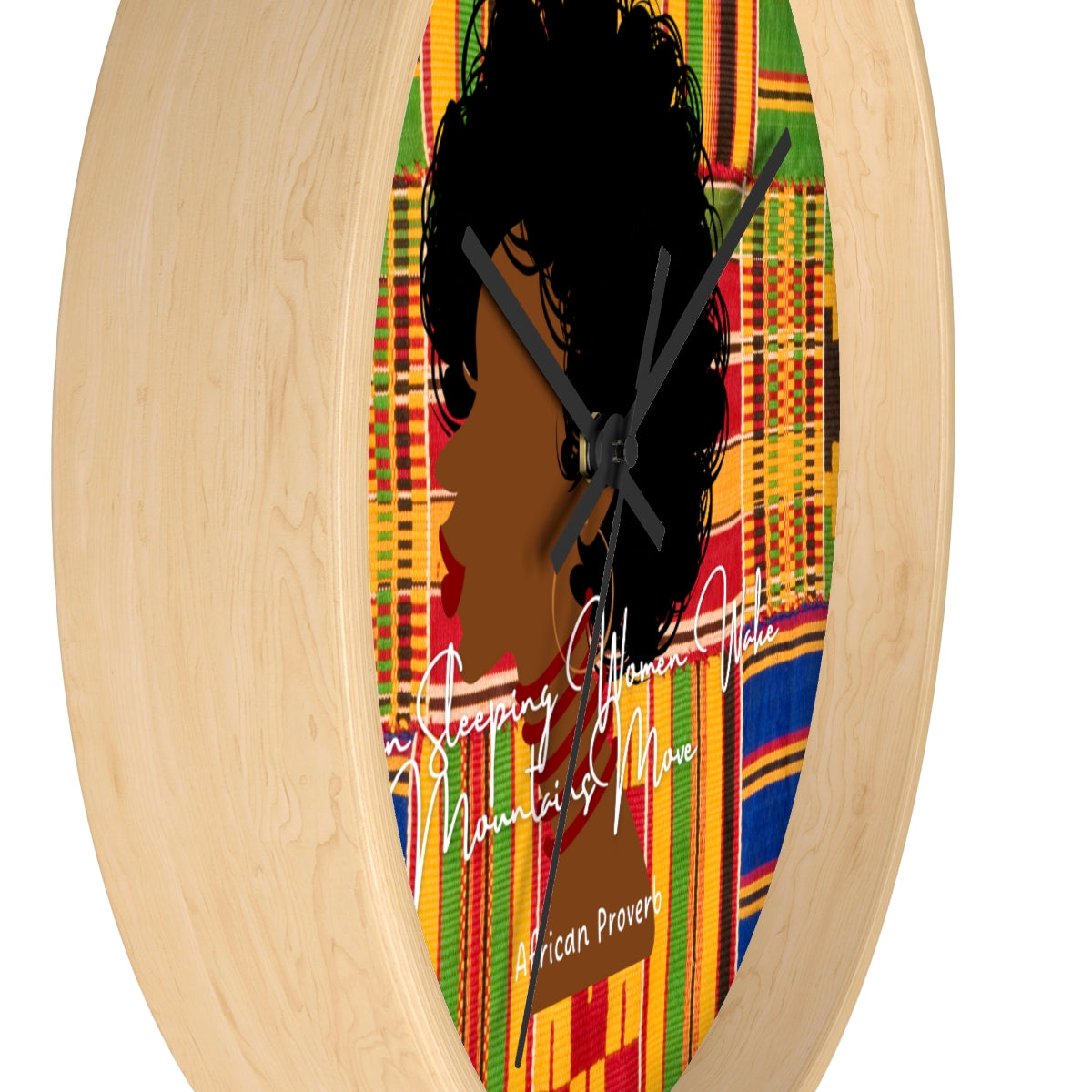 Afro Lady Kente Print Green Wall Clock