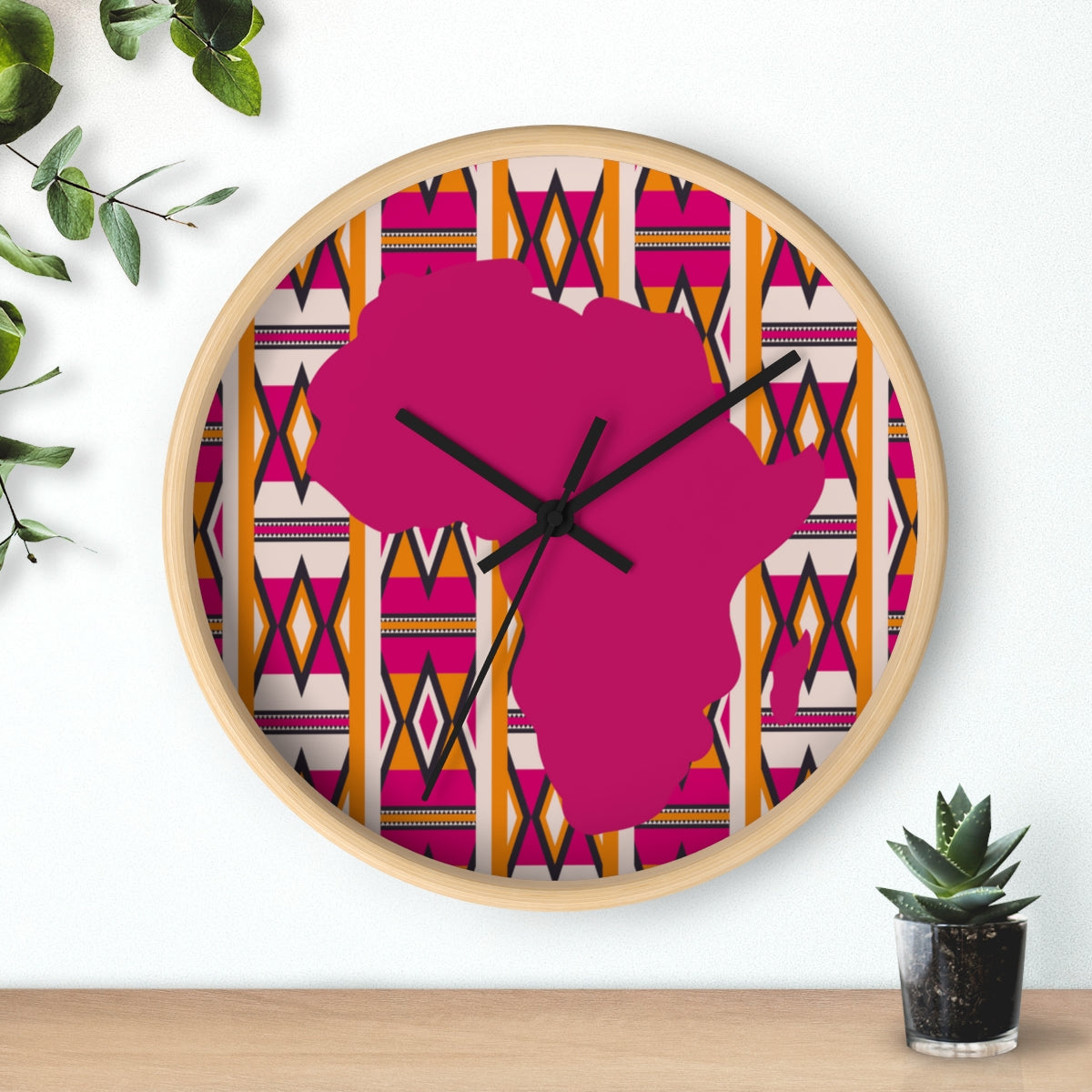 African Map Pink Kente Print Wall Clock