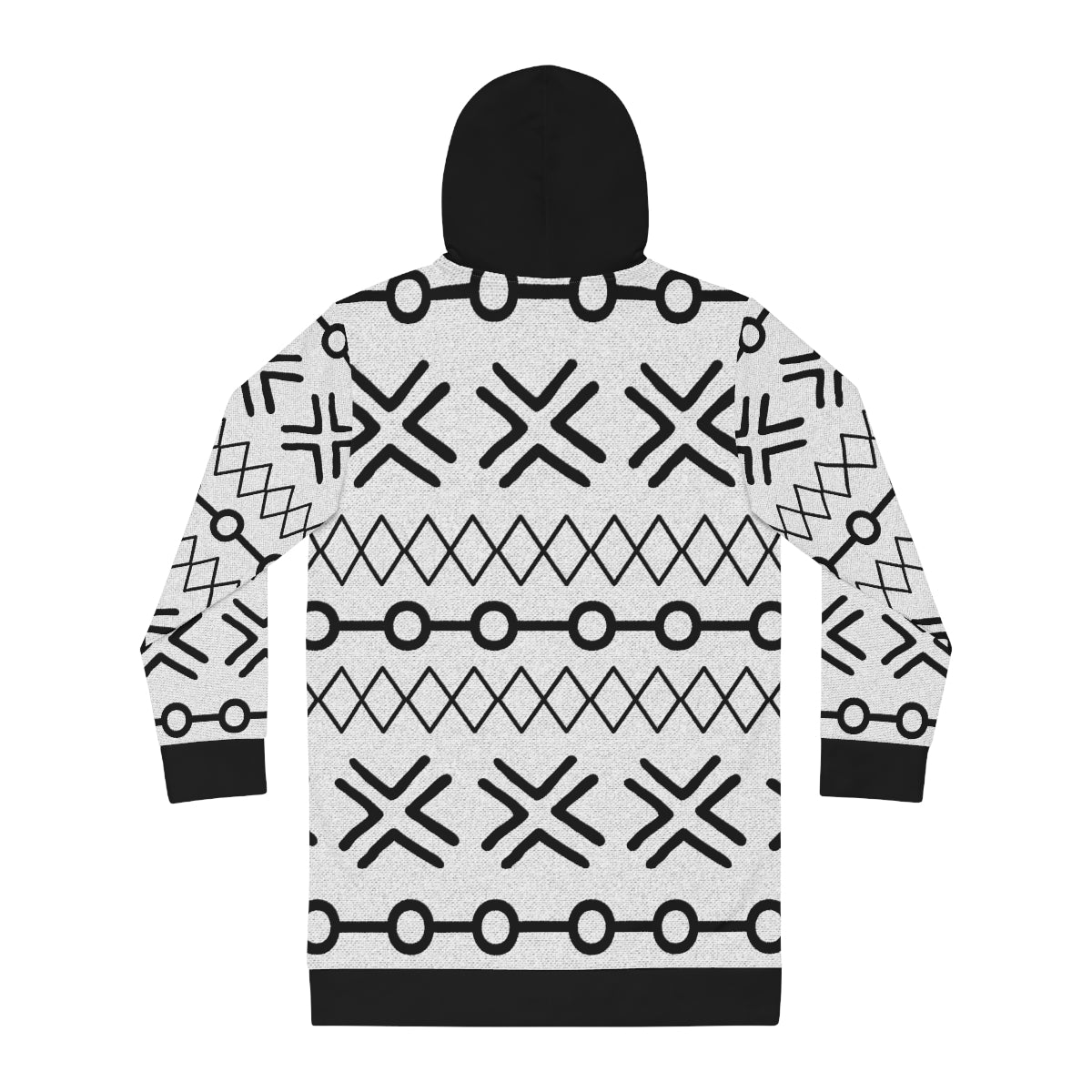 Women's Sweat Shirt Hoodie Dress Black and White Mudcloth Pattern African Wear