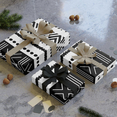 White and Black Mudcloth Wrapping Paper (79' /29')