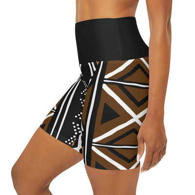 Brown Mudcloth  Print Yoga Shorts