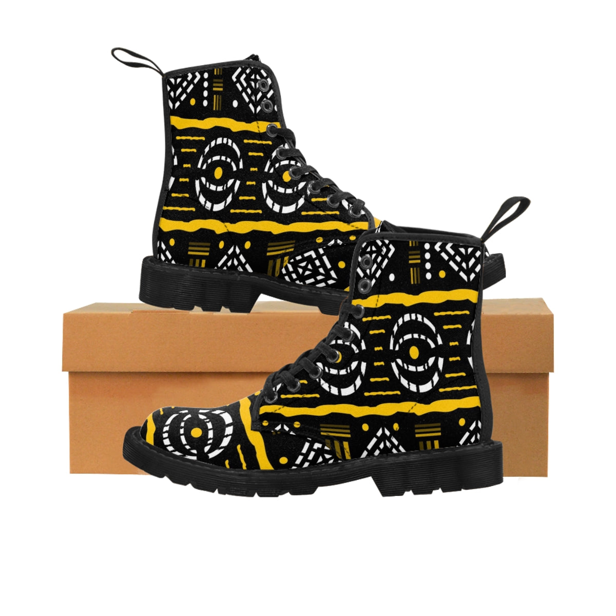 African Print Yellow Men's Canvas Boots