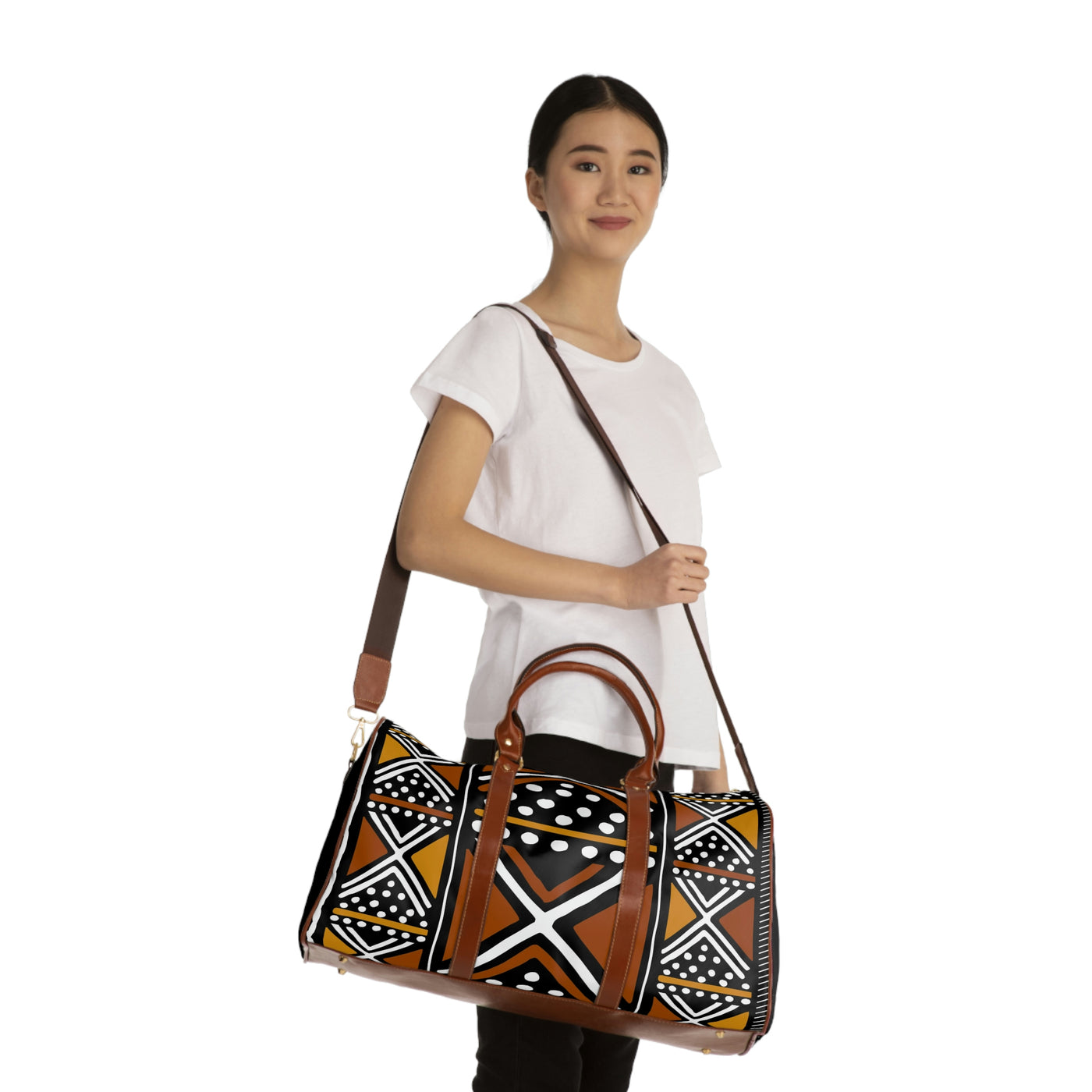 Bogolan Brown and Yellow African Travel Bag