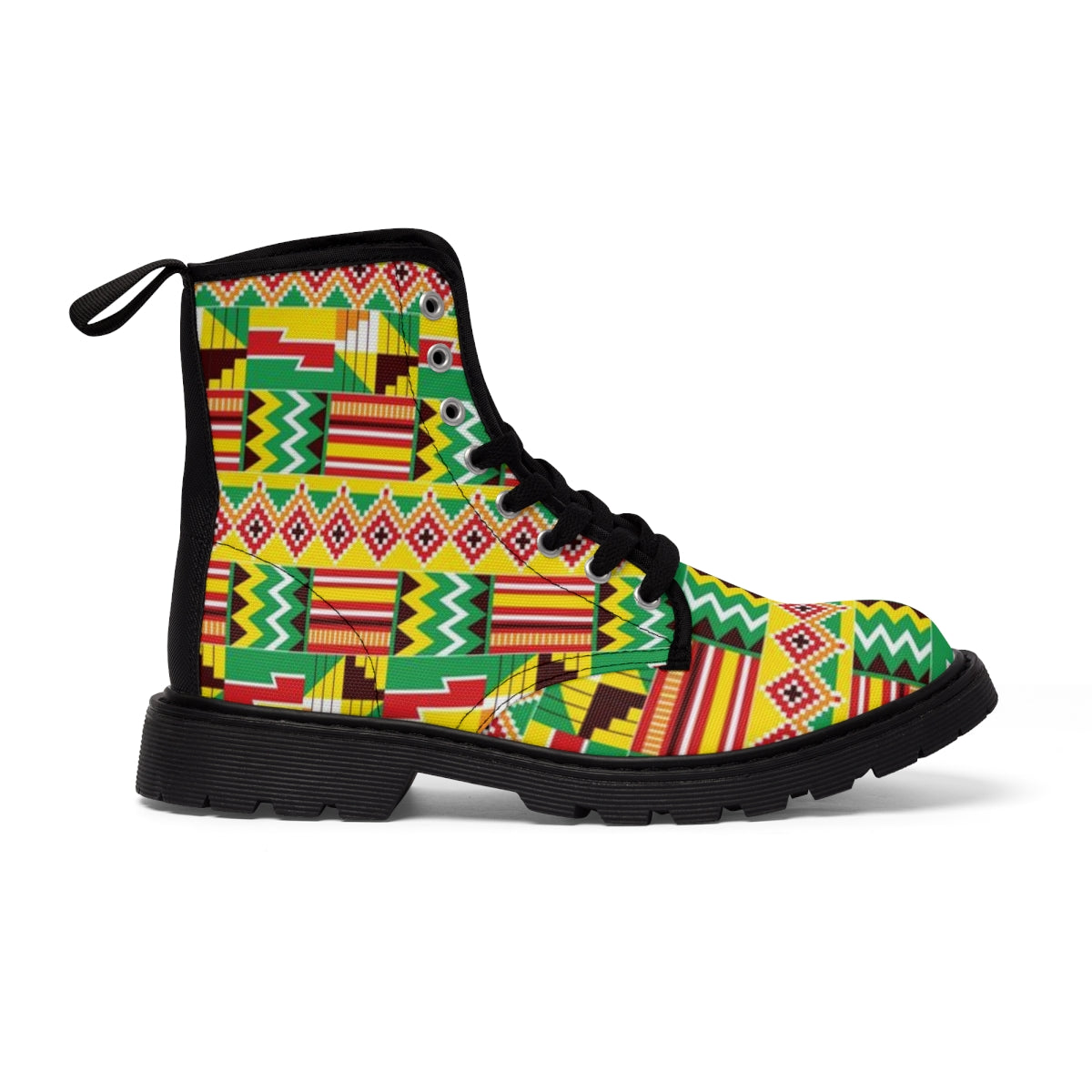 African Print Kente Green Men's Canvas Boots