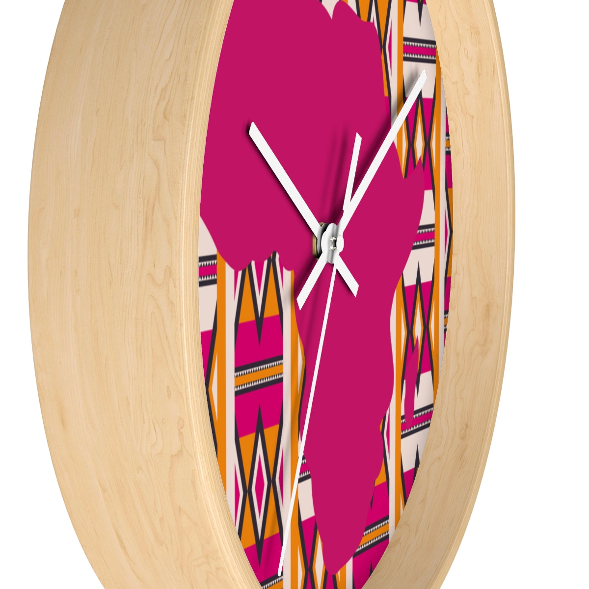 African Map Pink Kente Print Wall Clock