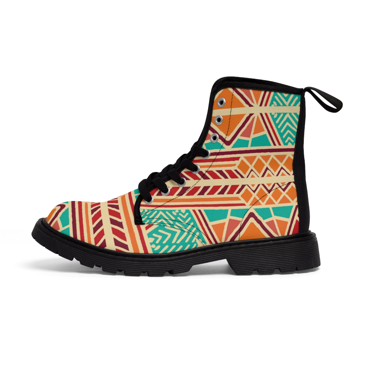 African Print Green and Orange Women's Canvas Boots