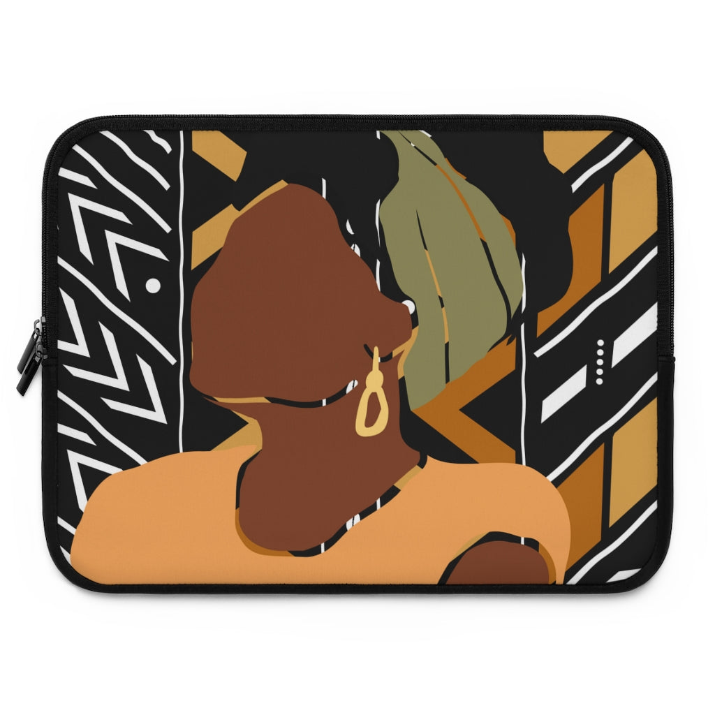 Black Girl Fro In Turban Mudcloth Laptop Sleeve