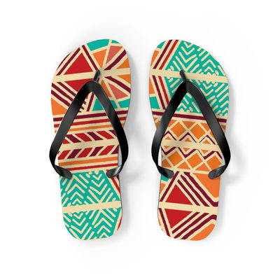 African Print Orange Green Flip Flops