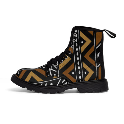 African Print Mudcloth Dark Brown Men's Canvas Boots