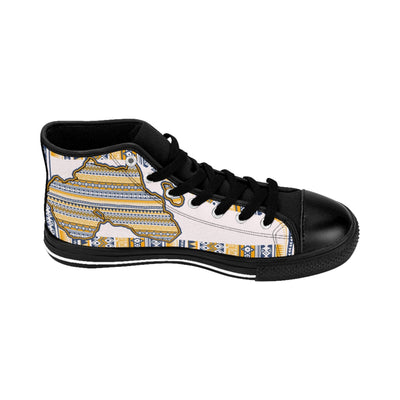 African Print Map Of Africa White and Yellow High Top Sneakers for Men