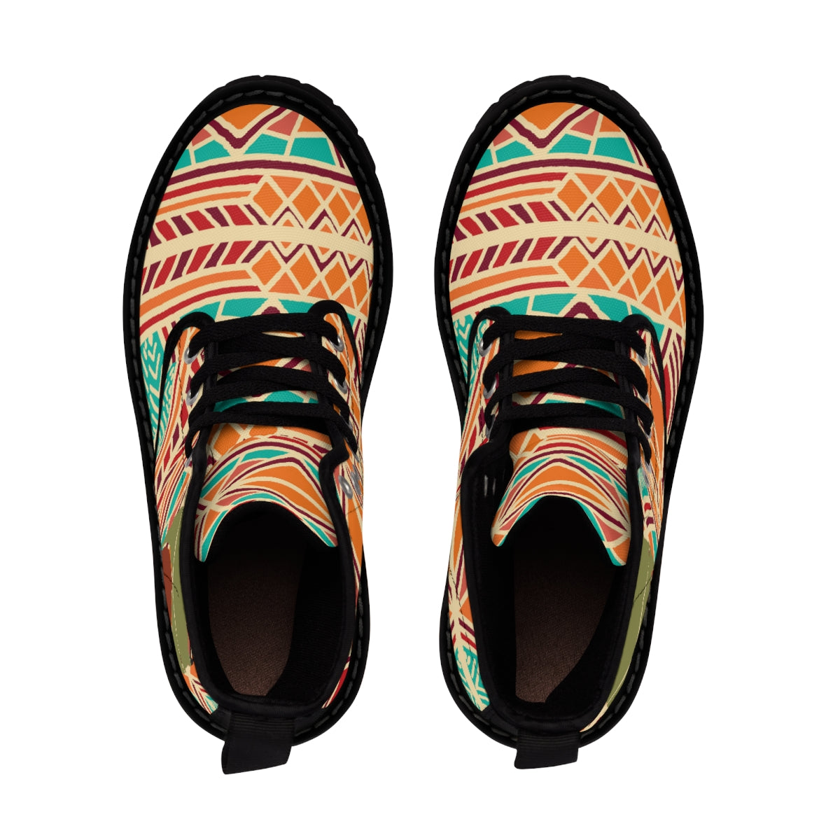 African Print Green and Orange Women's Canvas Boots