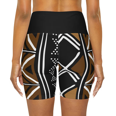 Brown Mudcloth  Print Yoga Shorts