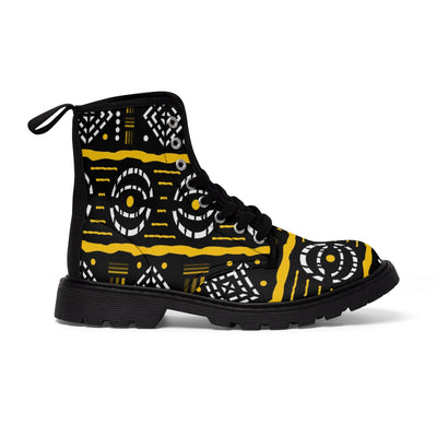 African Print Yellow Men's Canvas Boots