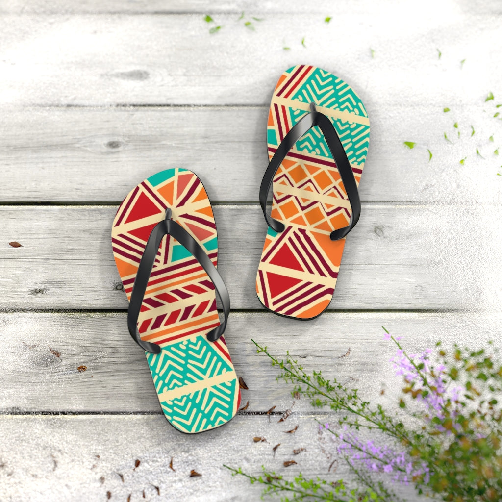 African Print Orange Green Flip Flops